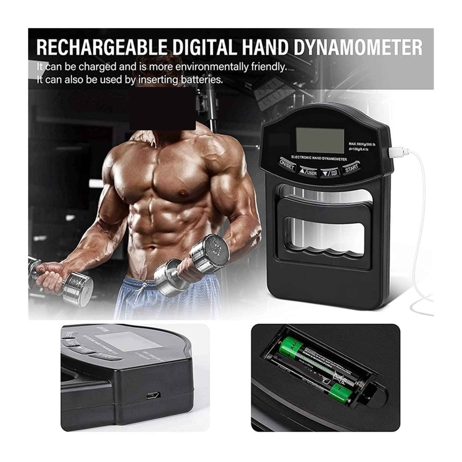 396 Lb/180 Kg Digital Hand Strength Gauge, Electronic Grip Strength - View #4