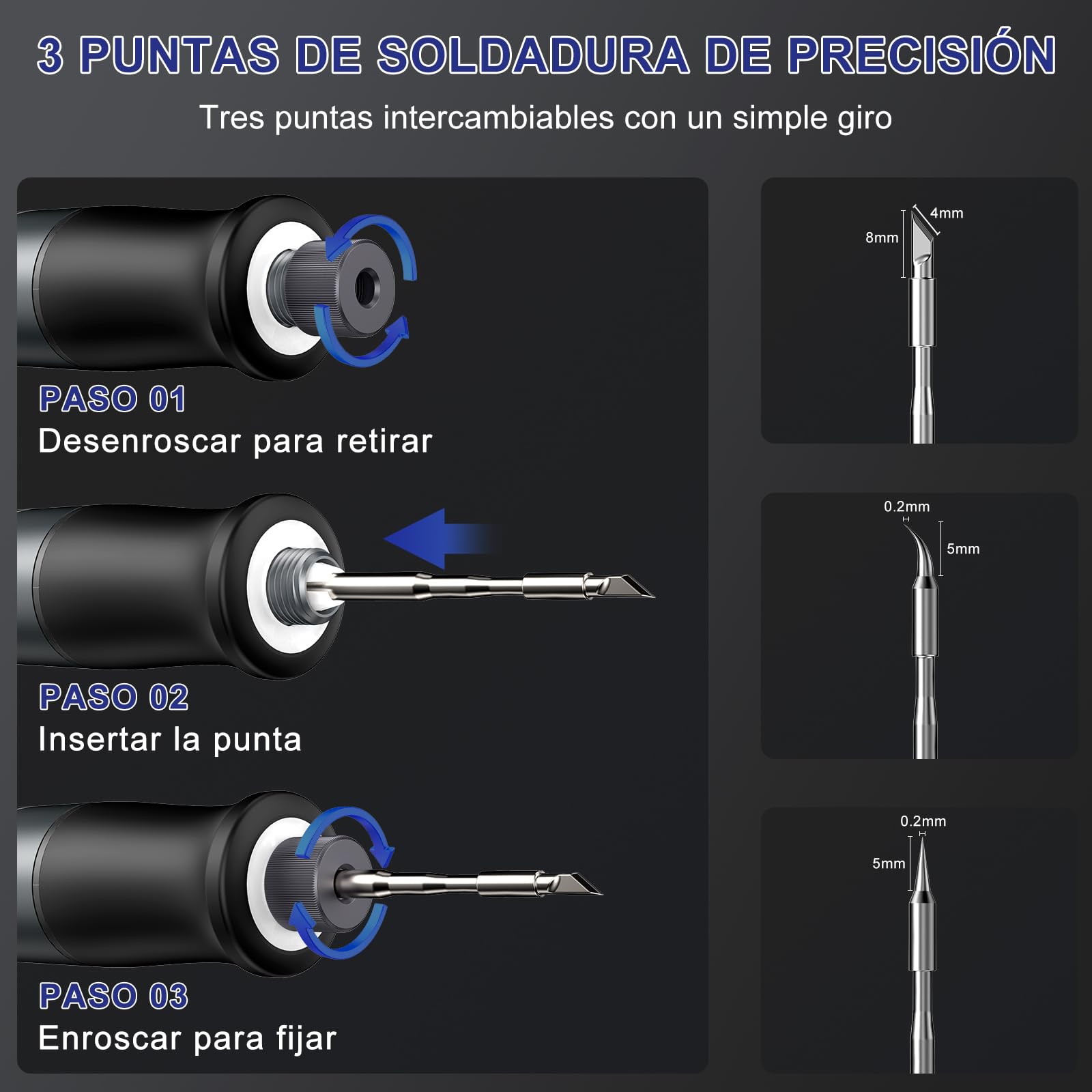 HYCHIKA Soldador Estaño, con Batería de 2600mAh, Calentamiento Rápido en 7 Segundos (200℃-450℃), Suspensión/Apagado Automático, Soldador de Estaño para Reparación Electrónica, Soldadura y DIY