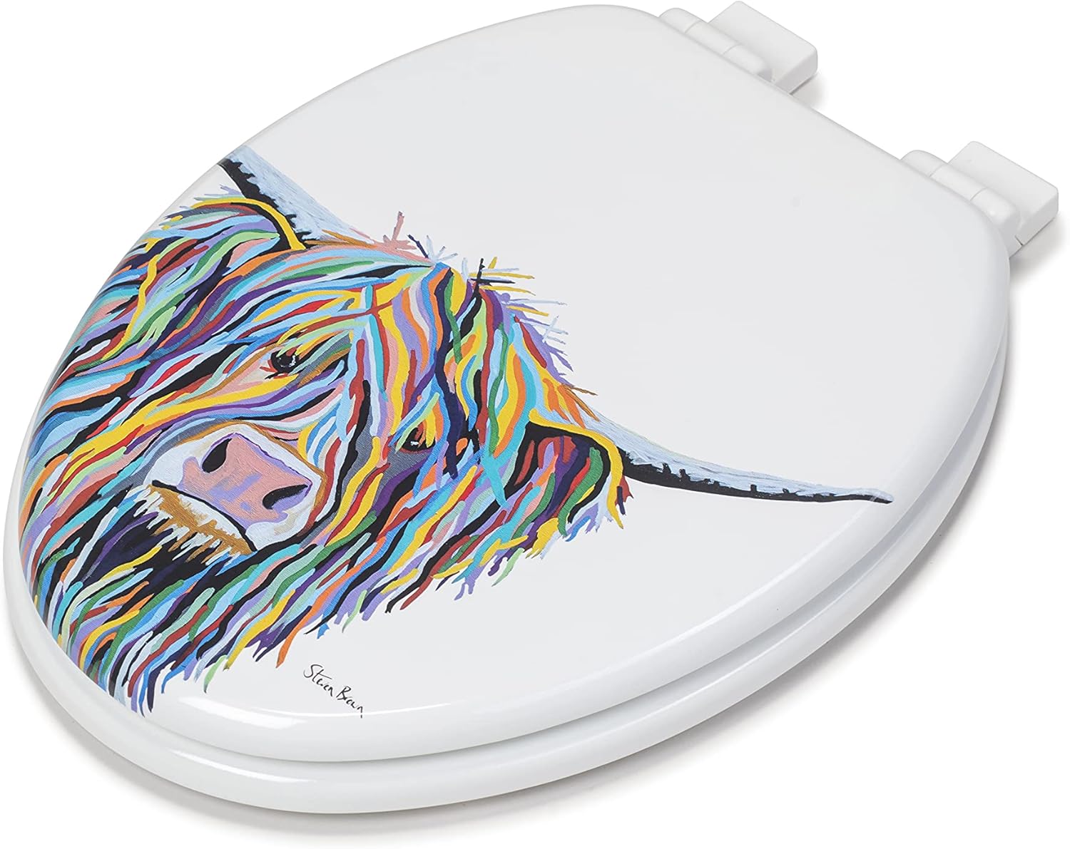 70% Off Discount Croydex WL800922AZH Angus McCoo Art by Steven Brown Stick Tight No More Movement Toilet Seat with Sticky Grip pad Technology Elongated, Soft Close and Quick Release