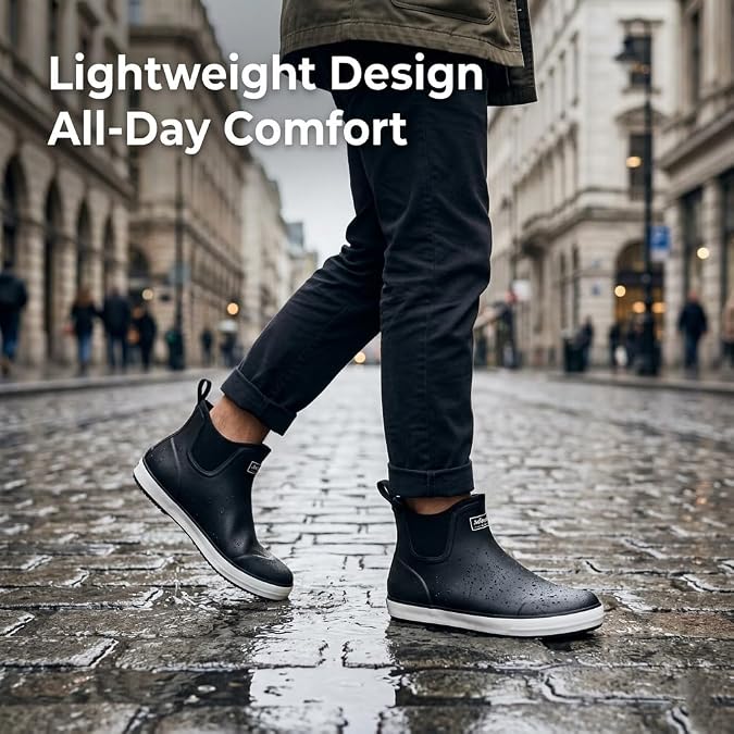 Men's Waterproof Deck Boots, Pull-On Fishing Rain Boots