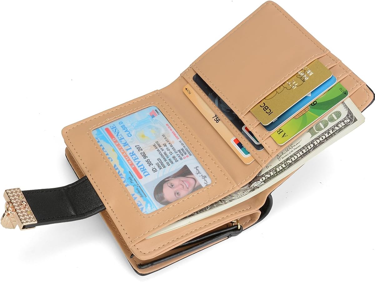 Miniatura 4 de Vodiu - Monedero corto de cuero para mujer, cartera mediana con hojas plegables, monederos pequeños con hebilla y cremallera