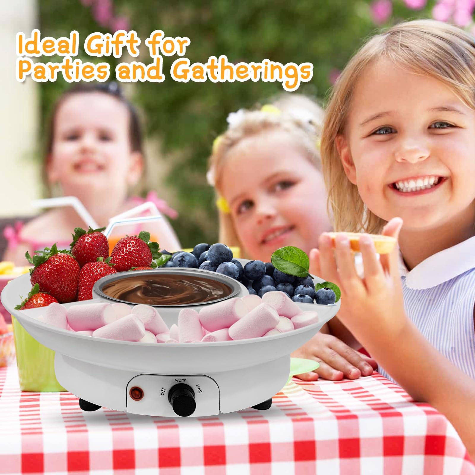 Elektrisches Schokoladenfondue Set 25W Schmelztopf mit 3-teiligem Serviertablett und 10 Spießen