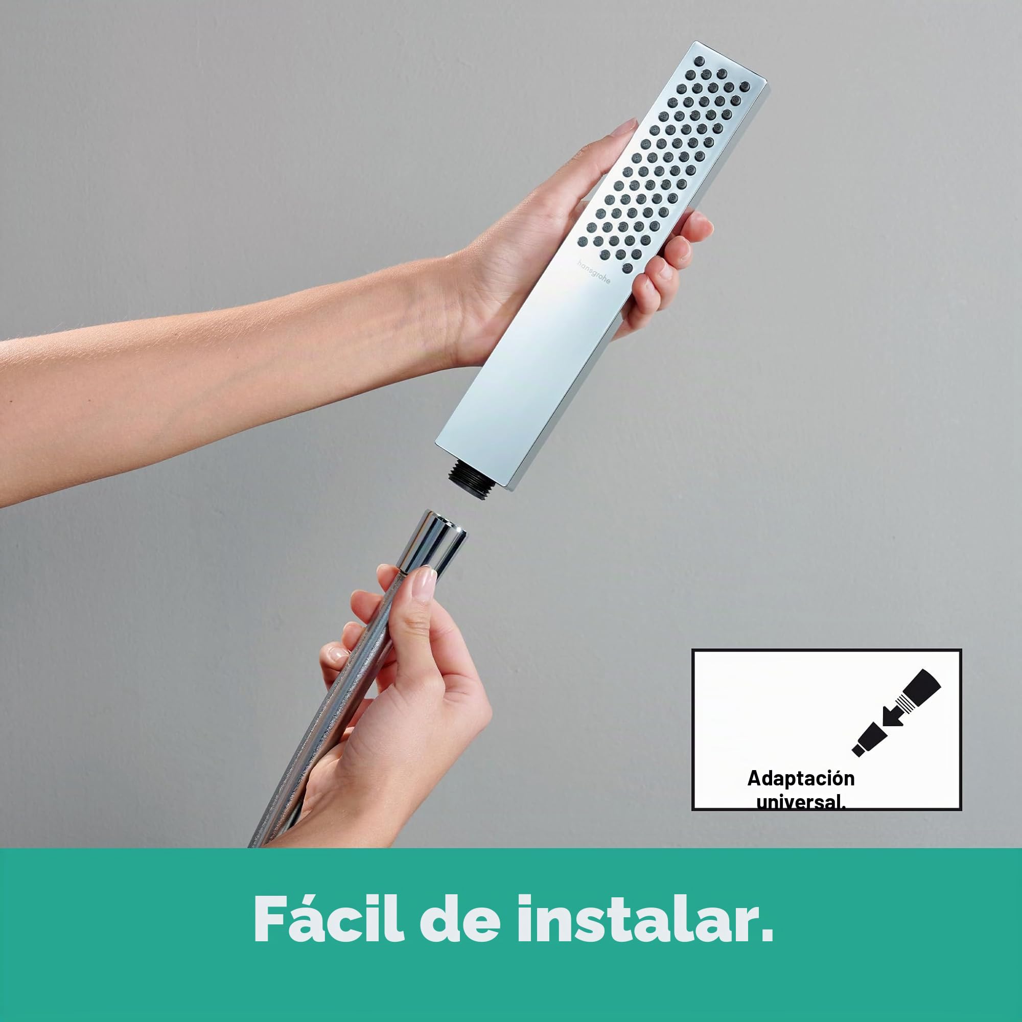 hansgrohe Pulsify E - ducha de mano ahorro de agua 9 l/min (EcoSmart), alcachofa de ducha con1 tipo de chorro, cabezal de ducha rectangular (100 x 25 mm), con sistema antical, cromo, 24320000