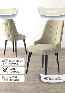Newa Serisi Babyface Kuma  Krem Sandalye, Siyah Metal Ayak, G m  Halkal