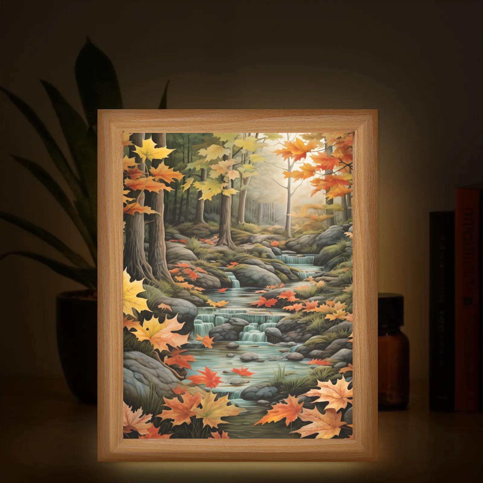 Light Up Painting, Autumn Forest Wall Art Picture Light Retro Forest Light Up Desktop Art Decor, 10 Brightness, USB Powered, 3 Lighting Modes, Anxiety Relief Gift for Bedroom Home - Without Frame