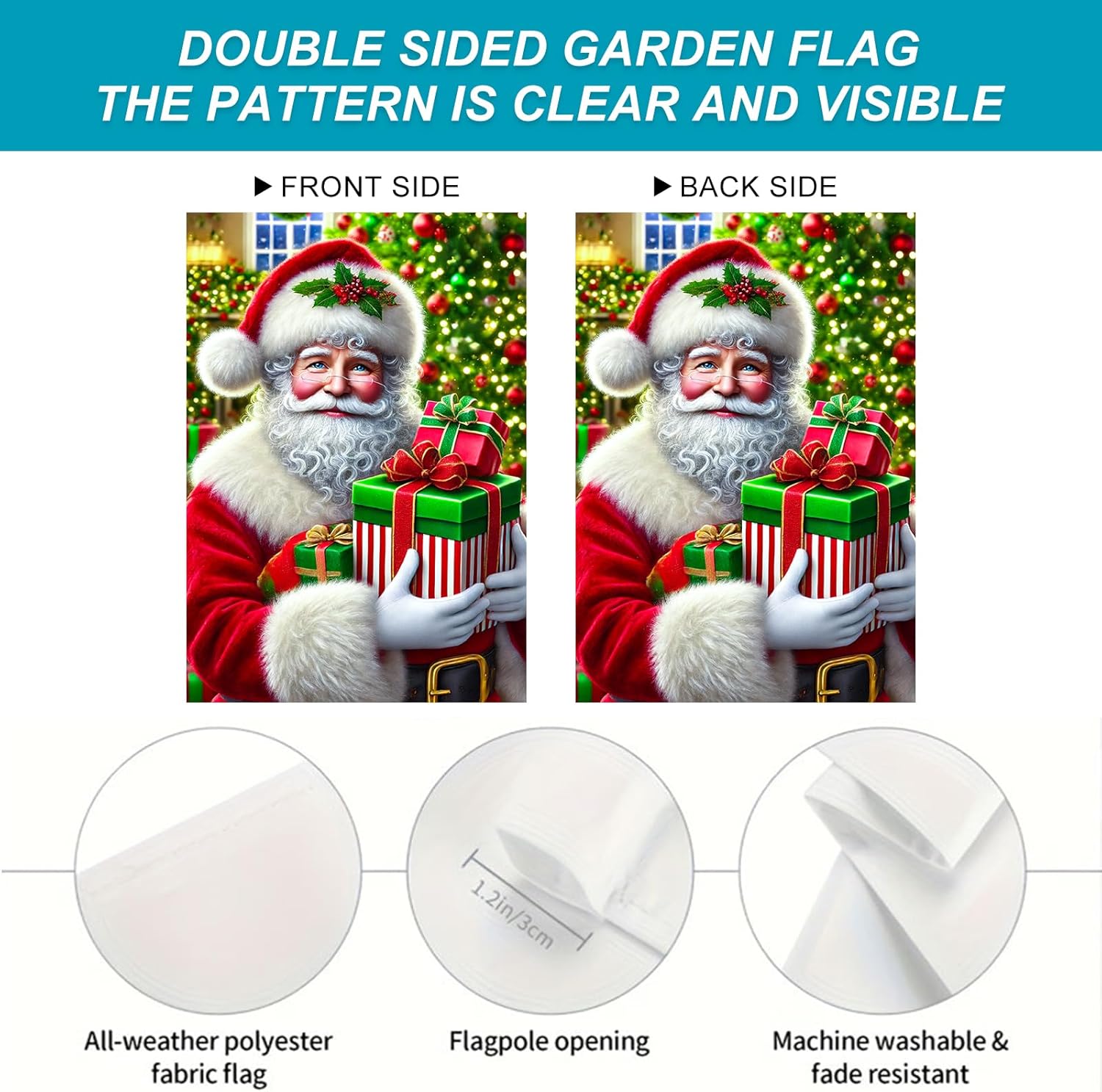 Merry Christmas Garden Flag 12x18 Inch Santa Claus Holding Gifts Flag Snowy Winter Outdoor Yard Decor House Banner Porch Lawn Patio Home Decoration - Image 4