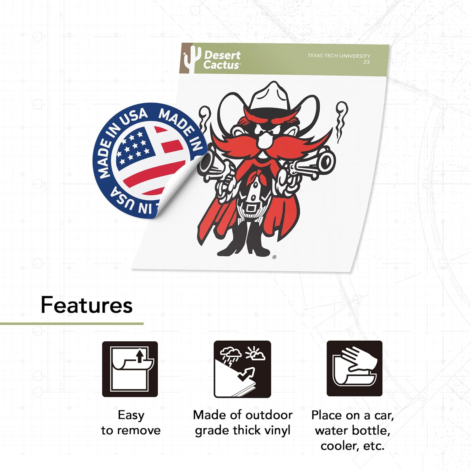 Desert Cactus Texas Tech University Sticker Vinyl Decal Laptop Water Bottle Car Scrapbook (IND 23) - Image 3