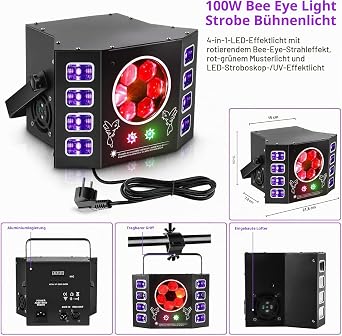 Disco Light 100W Disco Light Party Light Beeseye UV Flash Light 14 Channel DMX with Voice Control Remote Control Suitable for Wedding Birthday Party Halloween Bar Event [Energy Class E]