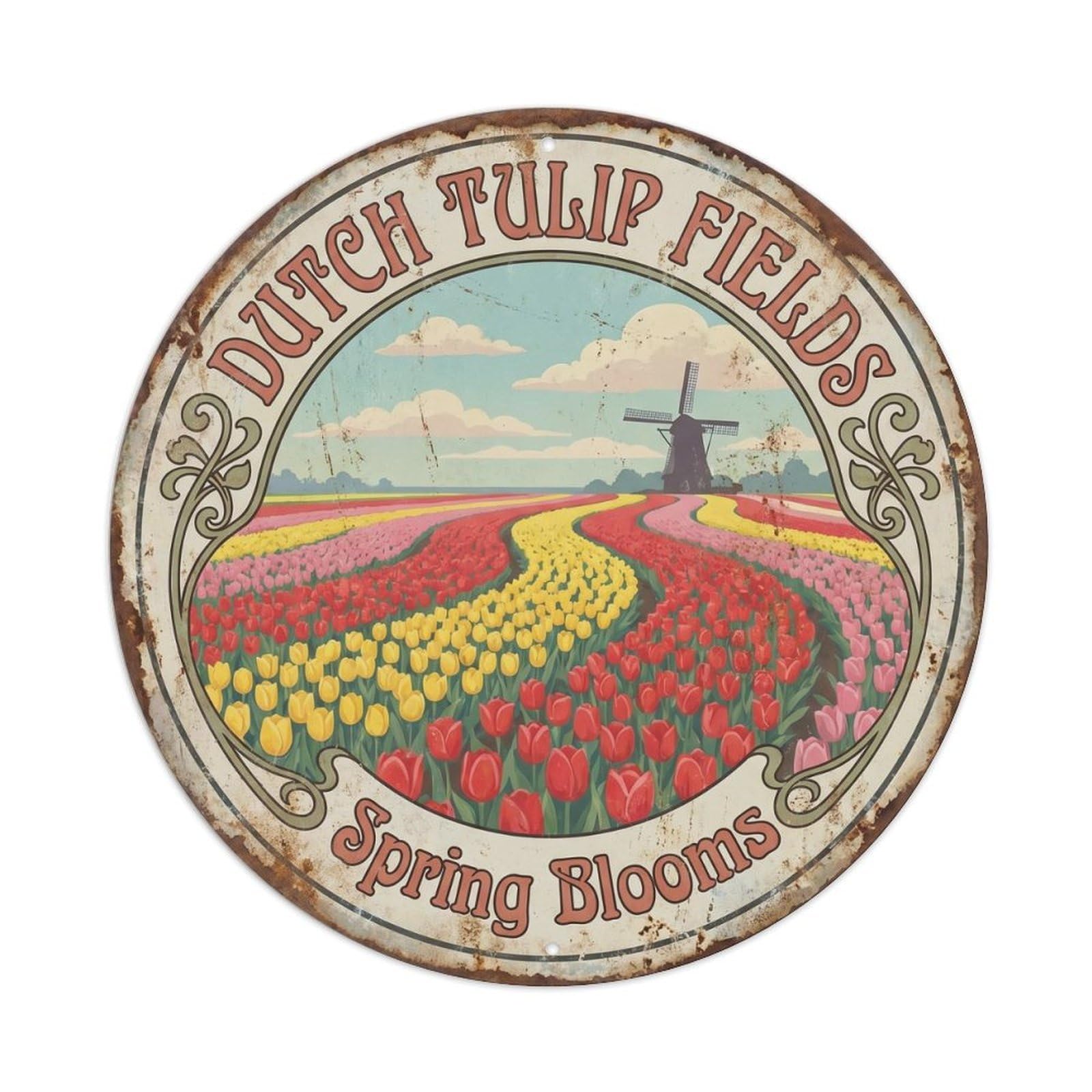 Vintage Travel Dutch Tulips Spring Metal Tin Sign