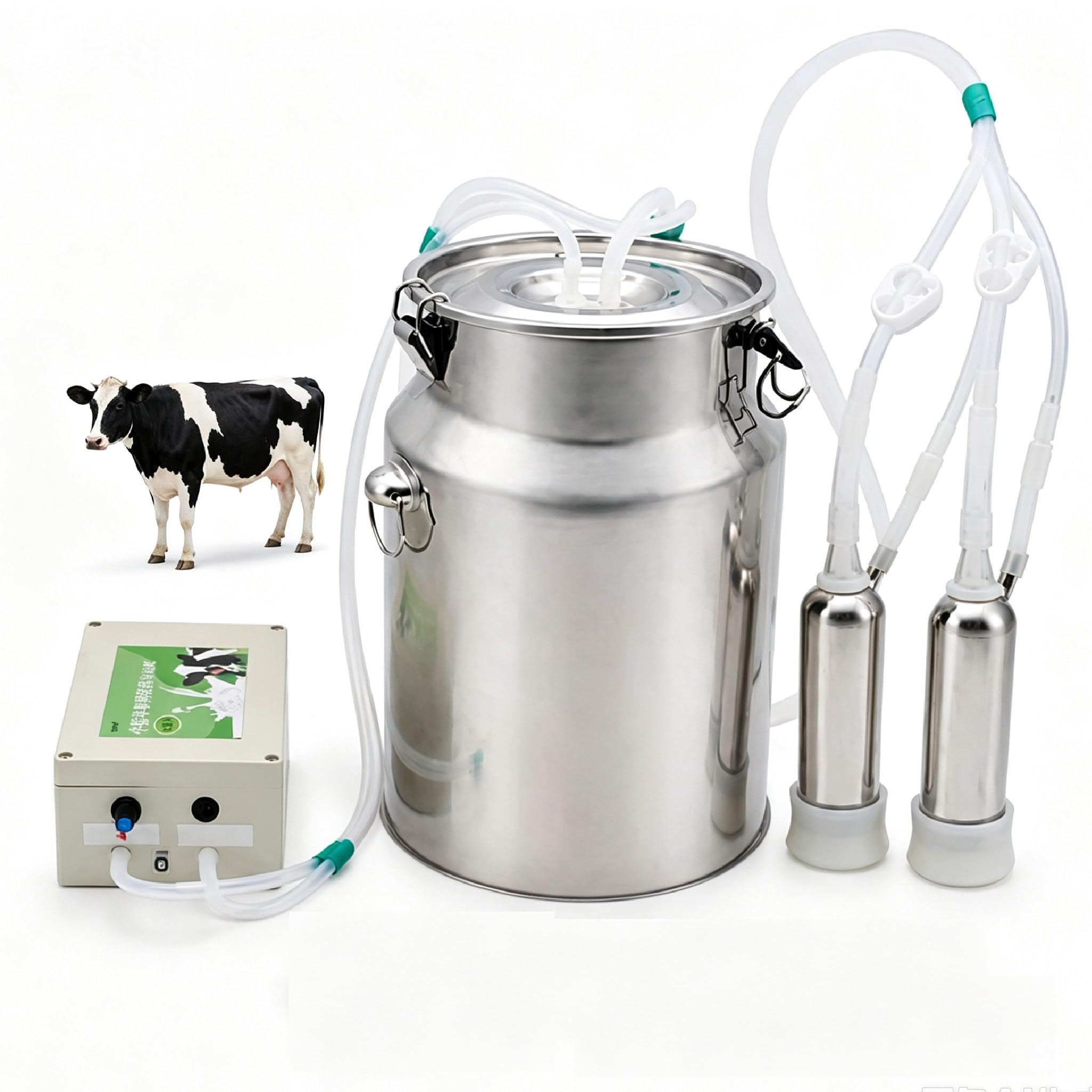 Mungitrice Elettrica per Mucche e Pecore, Mungitrice 10L-cattle | Aspirazione Pulsata, Arresto Auto a Pieno, Tubo da 86,2 in, Secchio per Latte Inox 5L/10L