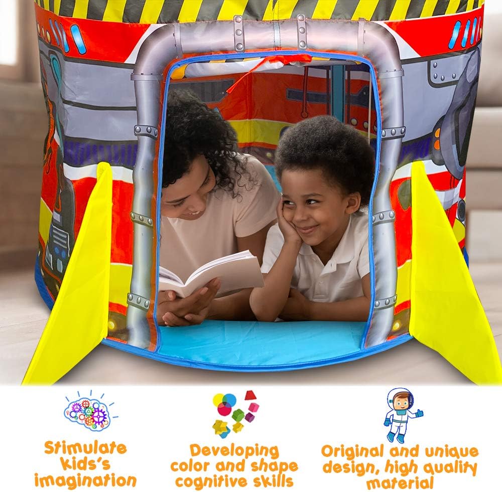 BESTPARTY Rocket Ship Kids Play Tent Indoor Outdoor Pop Up Tent, Kid Playhouse Conveniently Folds into a Carrying Bag, Toys Gifts for Toddlers Kids Boys Girls - Image 3