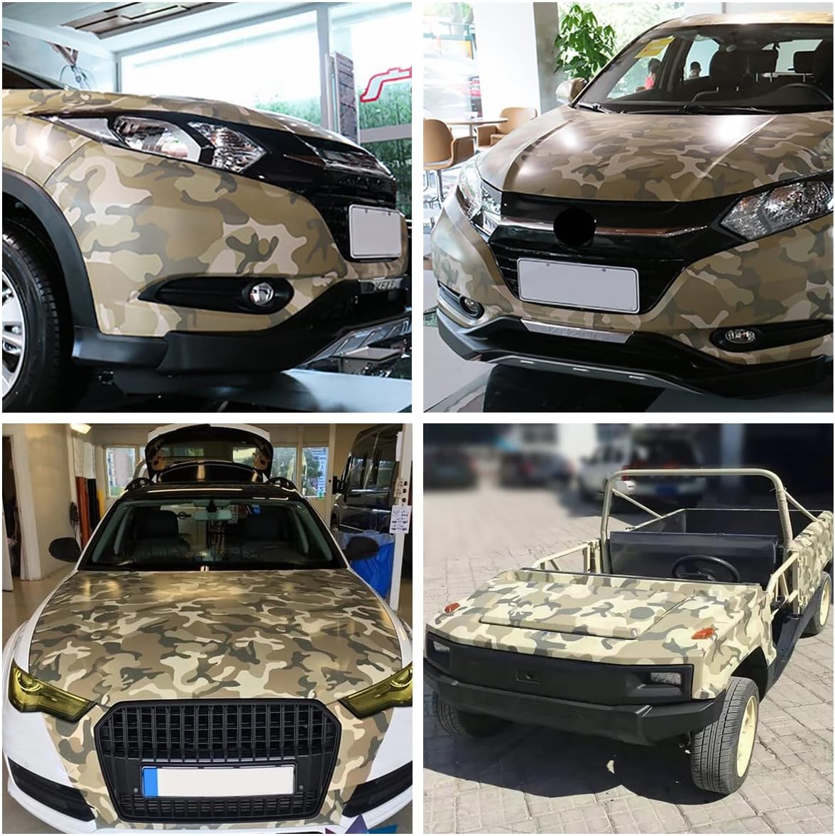 Queenbox 5x32.8ft Camo Vinyl Wrap, Woodland Tree Plant Camouflage Self-Adhesive Car Sticker Decal Film Air Release Roll, 1