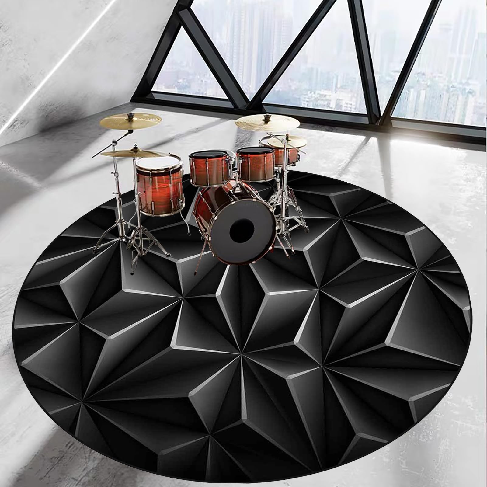 100 cm Schlagzeugteppich Drum Teppich, Rund Schallschutz Akustik Teppich, Professionelles elektronisches Jazz Schlagzeug Teppich Kit für Bass Drum Snare Drum und andere Instrumente Teppiche