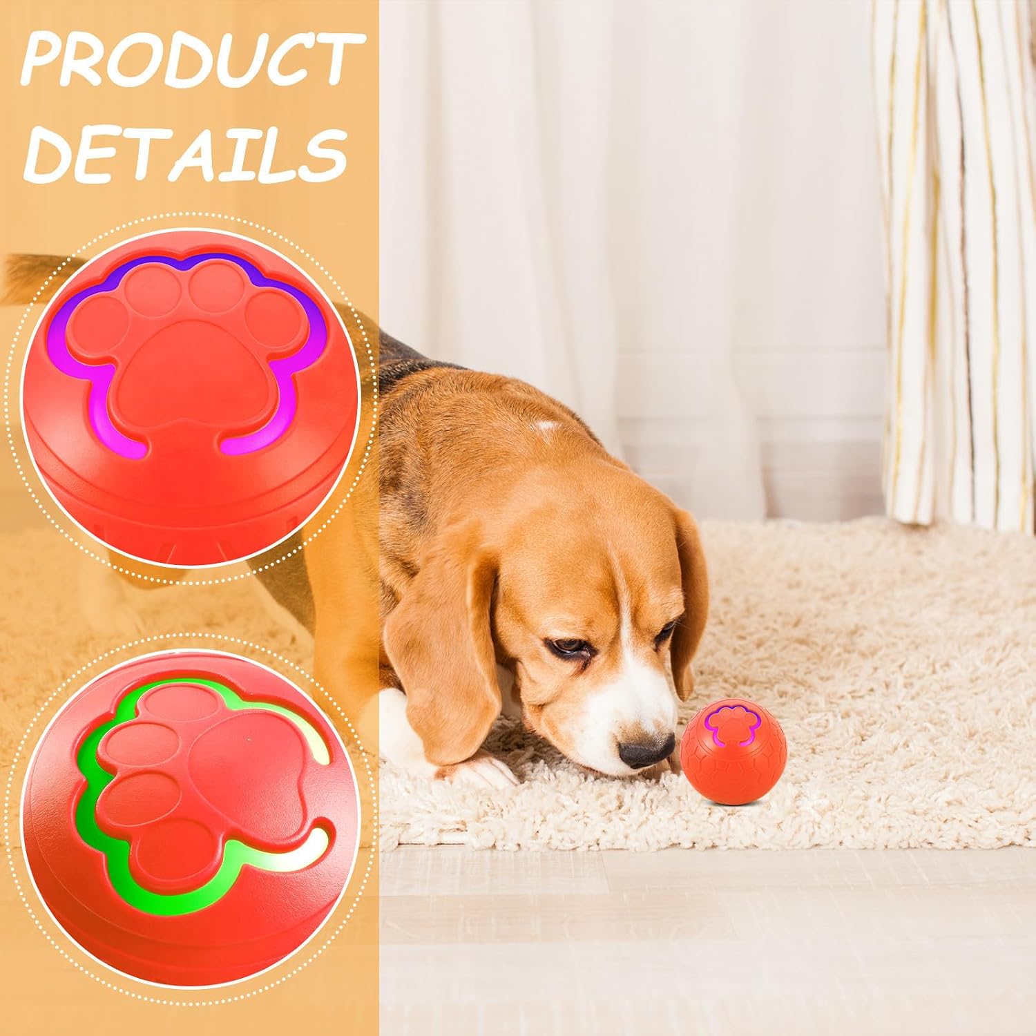 Xmas Electric Rolling Ball Interactive Dog Toy, Rechargeable Orange image 3