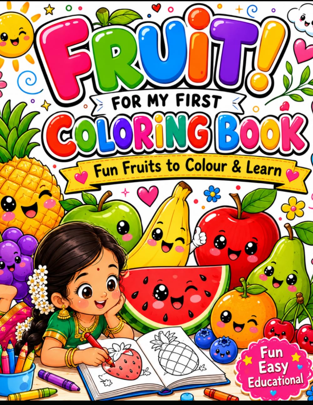 FRUITS! MY FIRST COLOURING BOOK: FUN FRUITS TO COLOUR & LEARN!
