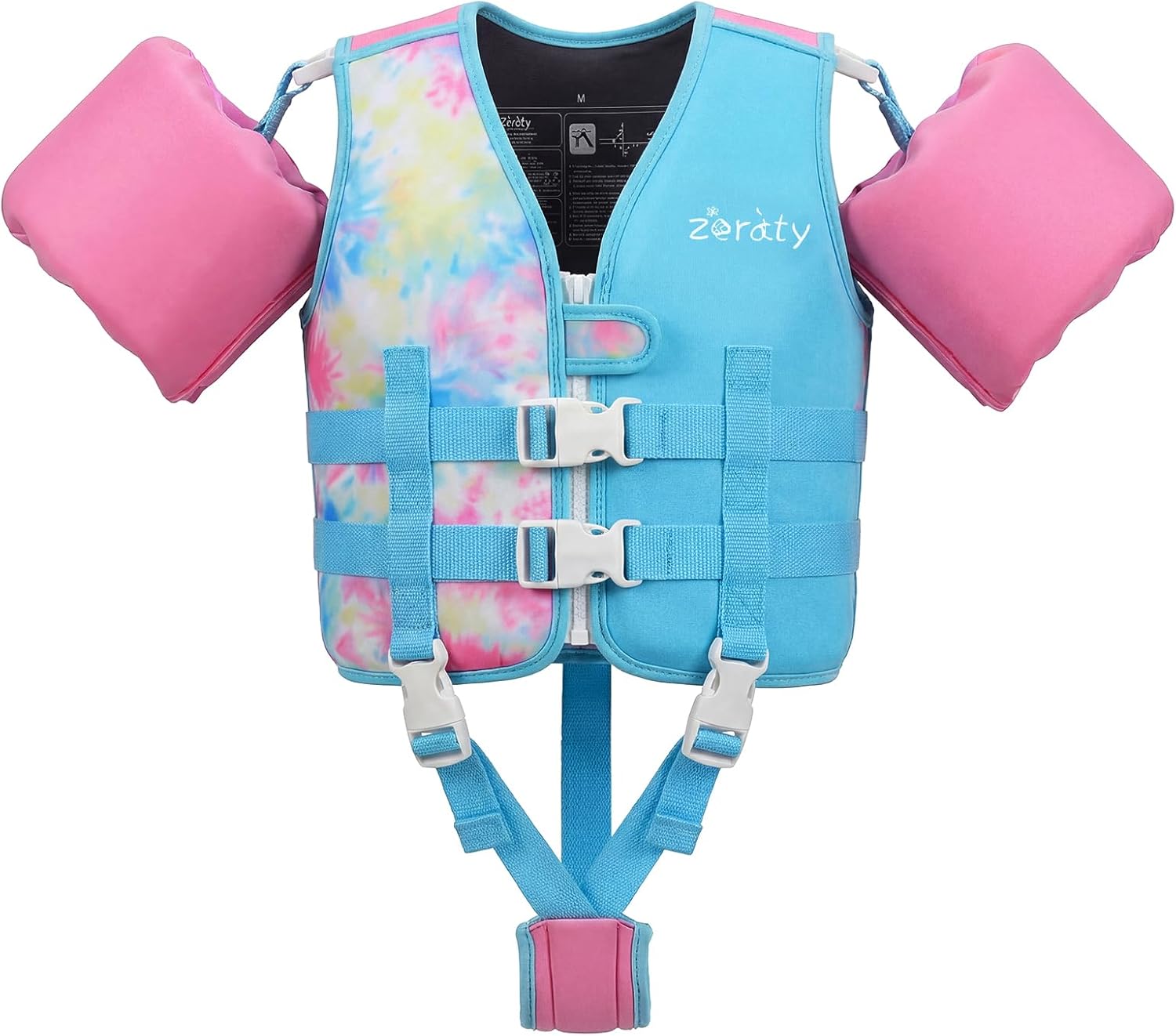 Zeraty 3-in-1 Toddler Kids Swim Vest with Detachable Arm Bands for 30,40,50,60,70 lbs Boys Girls Ages 2,3,4,5,6,7,8, Full Upper Torso Zip Pool Floaties Training Jackets Adjustable Safety Crotch Strap