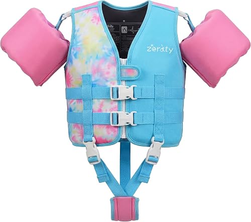 Zeraty 3-in-1 Toddler Kids Swim Vest with Detachable Arm Bands for 30,40,50,60,70 lbs Boys Girls Ages 2,3,4,5,6,7,8, Full Upper Torso Zip Pool Floaties Training Jackets Adjustable Safety Crotch Strap