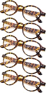 Gr8Sight 5-Pack Round Retro Reading Glasses with Spring Hinges Tortoise