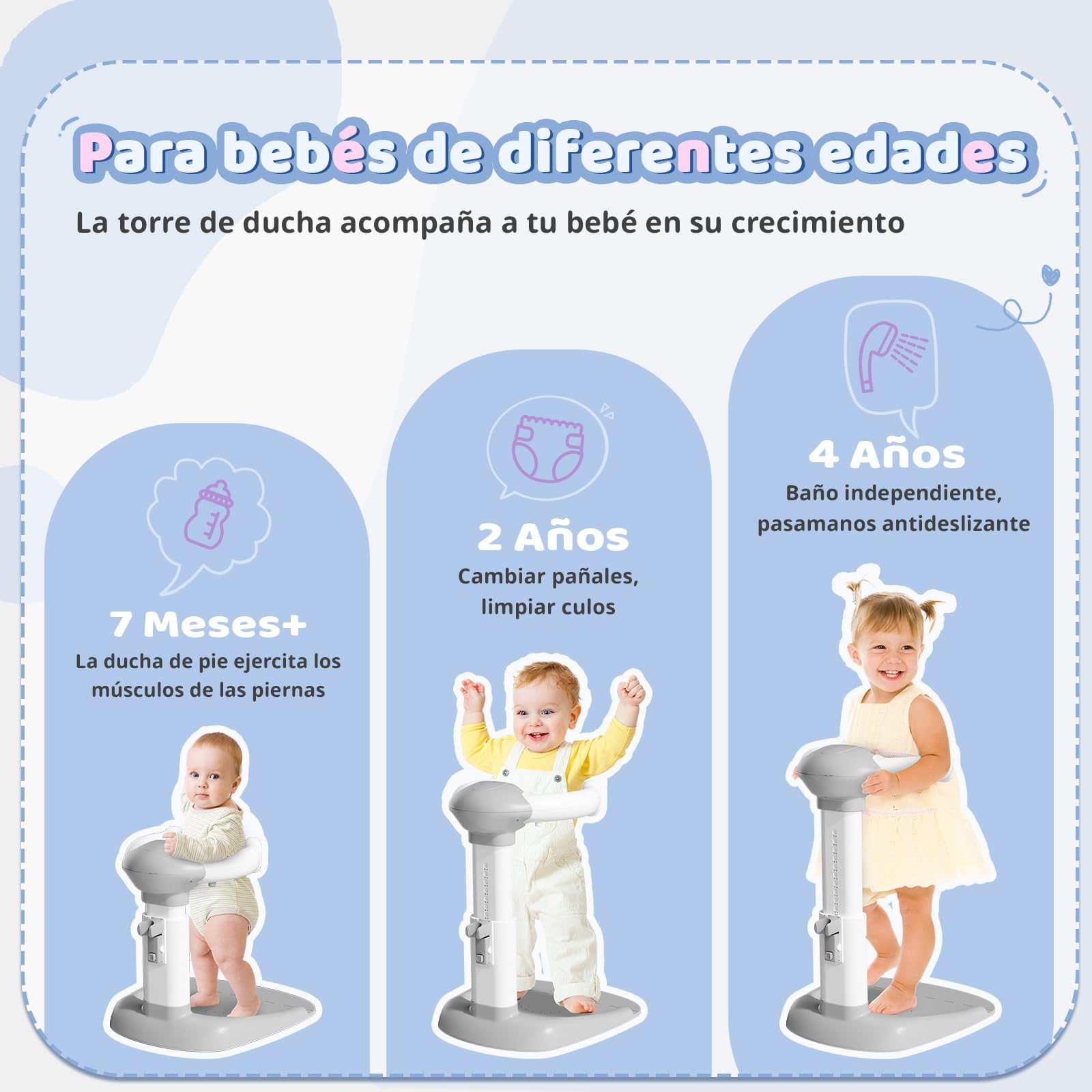 COOSEYA Soporte de Bañera para Bebé, Torre de Bañera Ajustable para Bebé que se Pone de Pie, Asiento de Bañera para Bebé desde hasta Niño Pequeño (8-36 Meses) para Bañarse y Cambiar Pañales