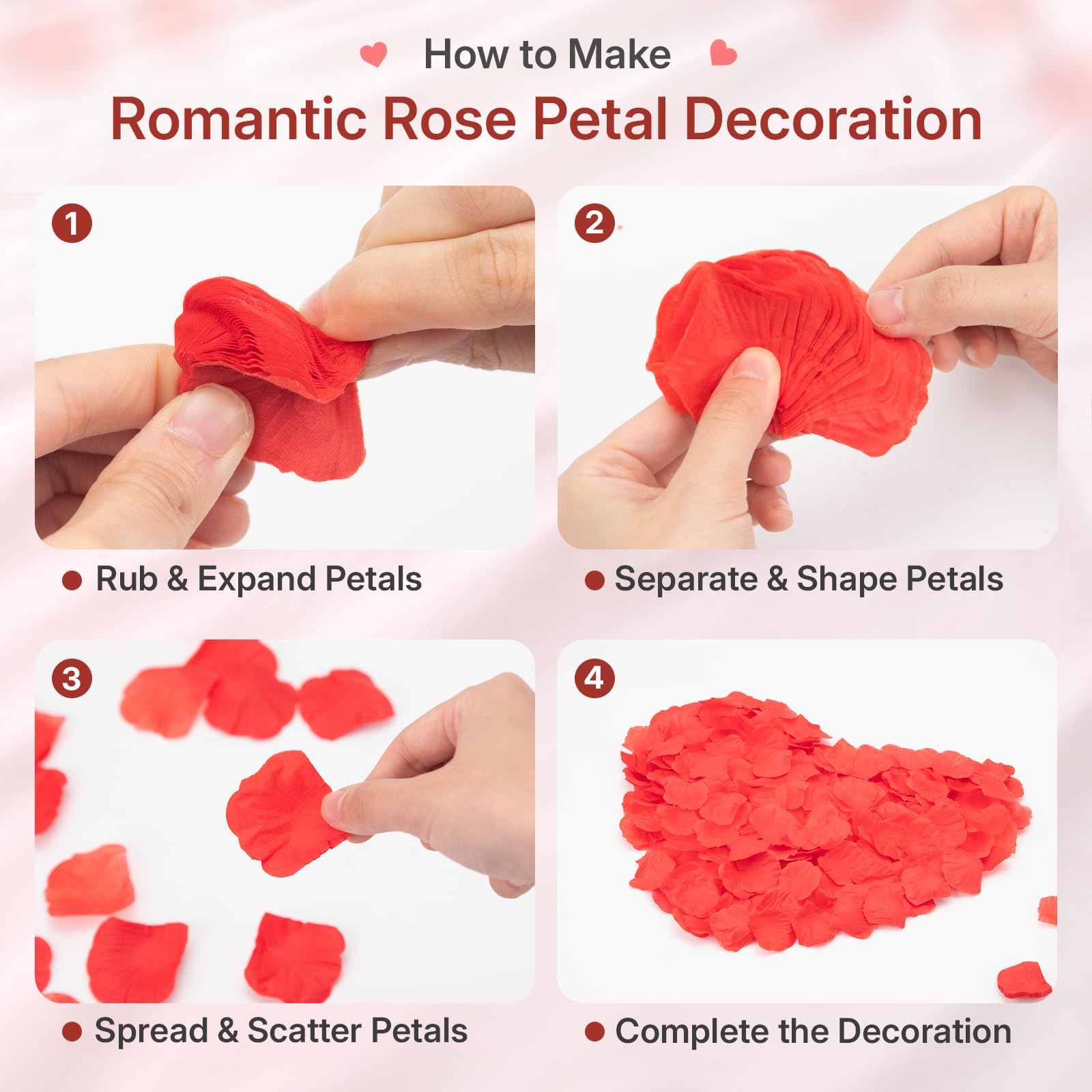 1200 Petali Di Rosa Finti Rossi In Tessuto Non Tessuto – Decorazioni Per Matrimonio, San Valentino, Centrotavola E Atmosfera Romantica