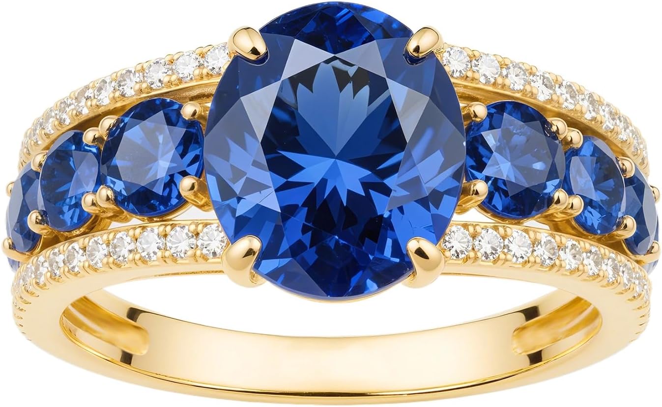 Oval-Cut Sapphire Engagement Ring 2 ct Blue With Side Sapphire Ring Solid 10k 14k 18k Gold Wedding Band Engraved Promise Birthday for Women Men Wife