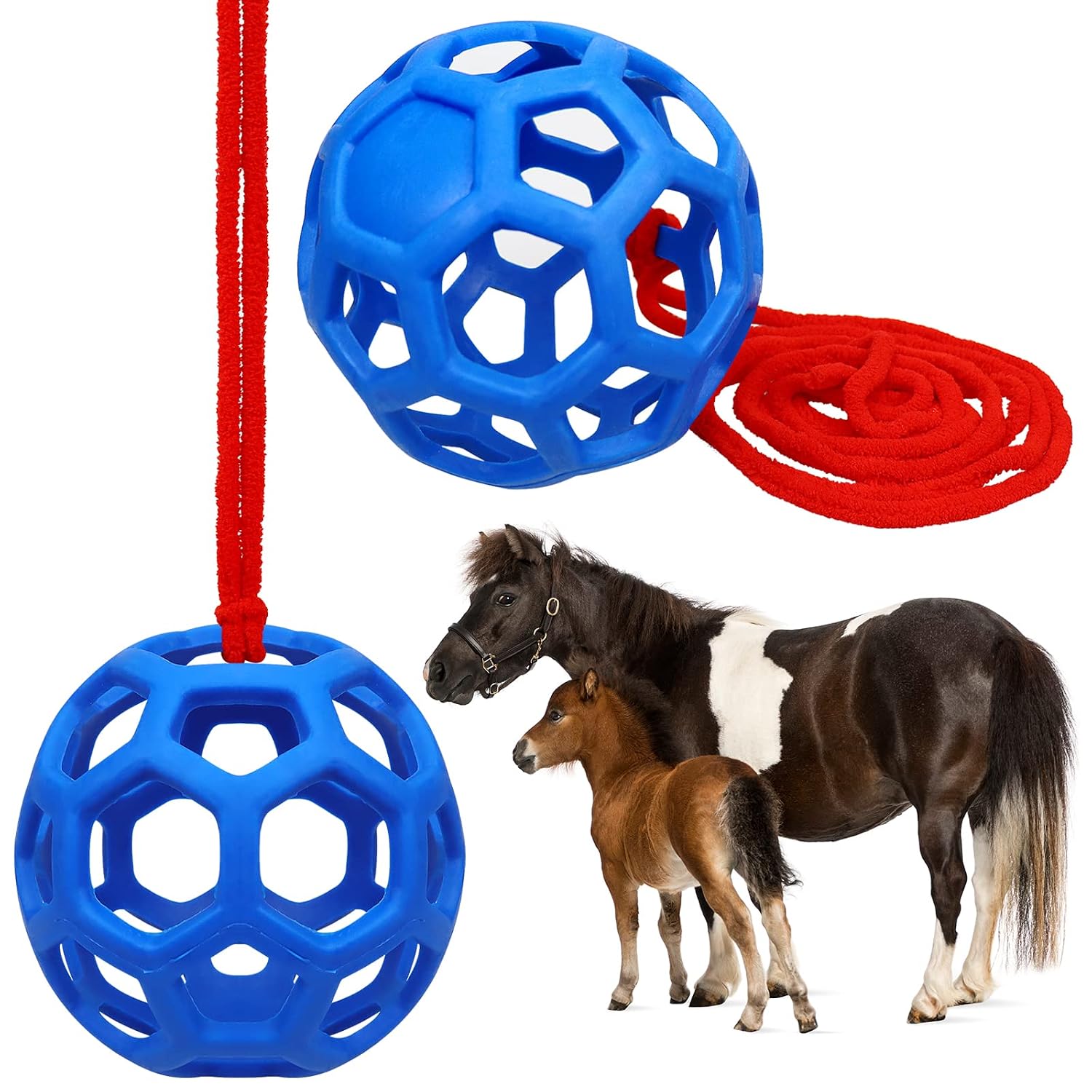 π ππππ Horse Treat Ball Hay Feeder Holder Hanging Slow Feeding Toy with 150cm Rope Horse Ball Feeder Bag Stable Field Box Rest Toys for Goat Sheep Horse Paddock Rest Relieve Stress - Image 4
