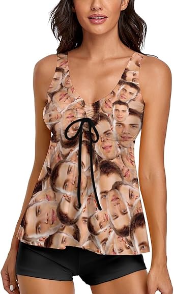 WERWAES Custom Face Swimsuit for Women Personalized Bikini Bathing Suit with Funny Designs Includes Optional Beach Cover Up