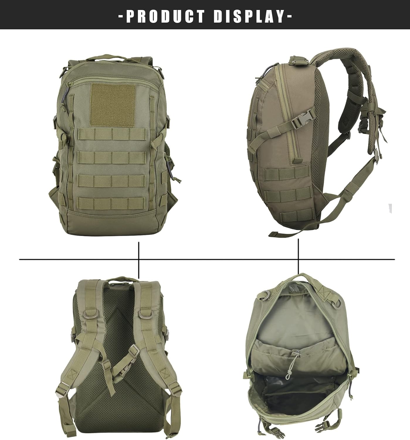 12L Small Backpack Day Pack - Mini Tactical Backpacks Military Daypack Molle Bag Rucksack Bug Out Bag for Hiking Camping Trekking (Green) - Image 4