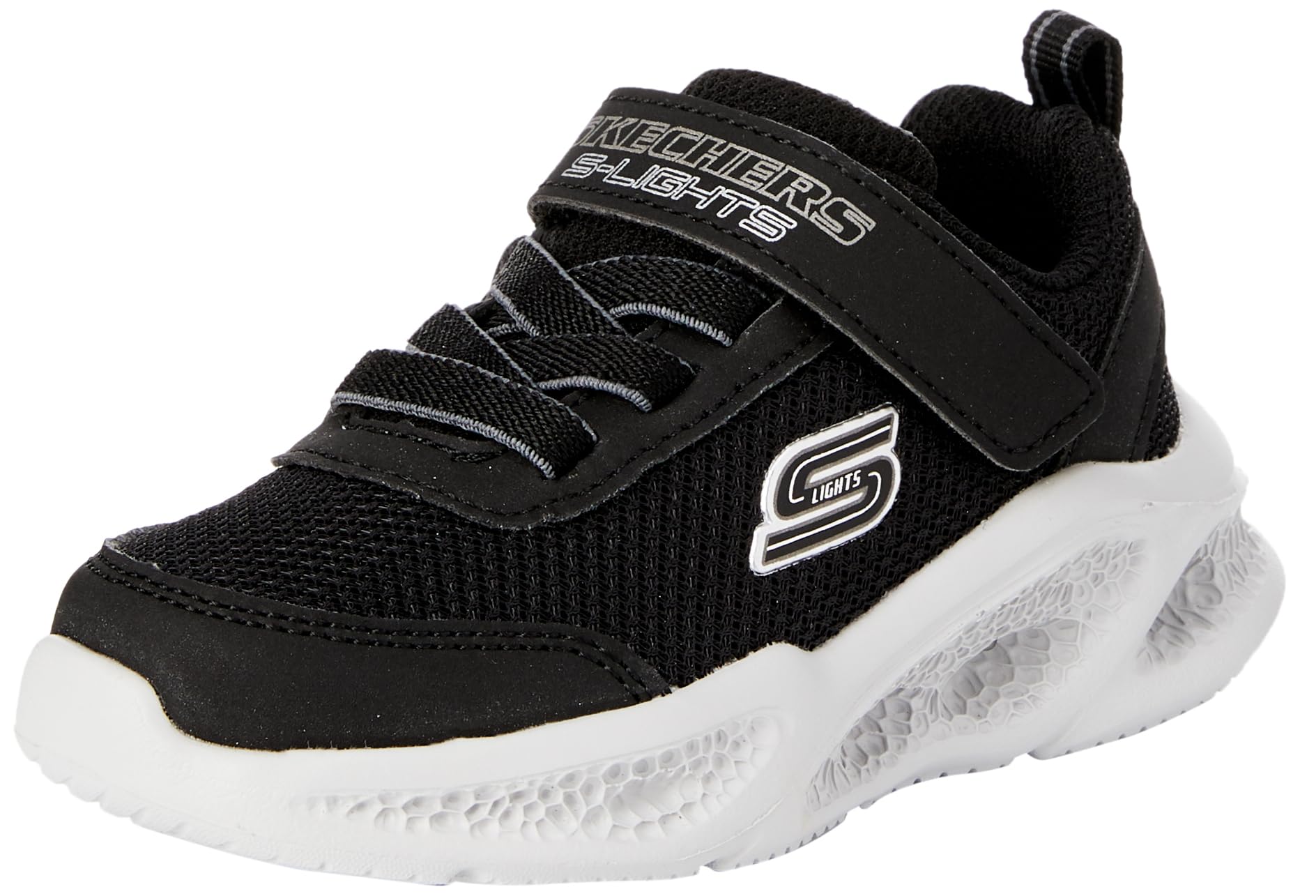 Skechers Baby Boy's Meteor-Lights Sneakers, Black Textile Synthetic Grey Trim, 5 UK Child