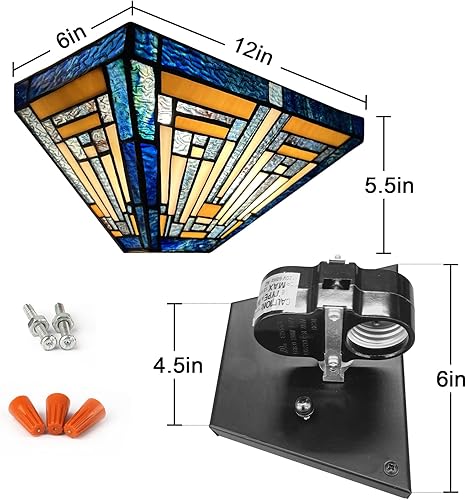 Miniatura 5 de Capulina Tiffany - Apliques de pared de 2 luces de 12 pulgadas de ancho, color ámbar azul, estilo antiguo, lámparas de pared para pasillo, escalera,