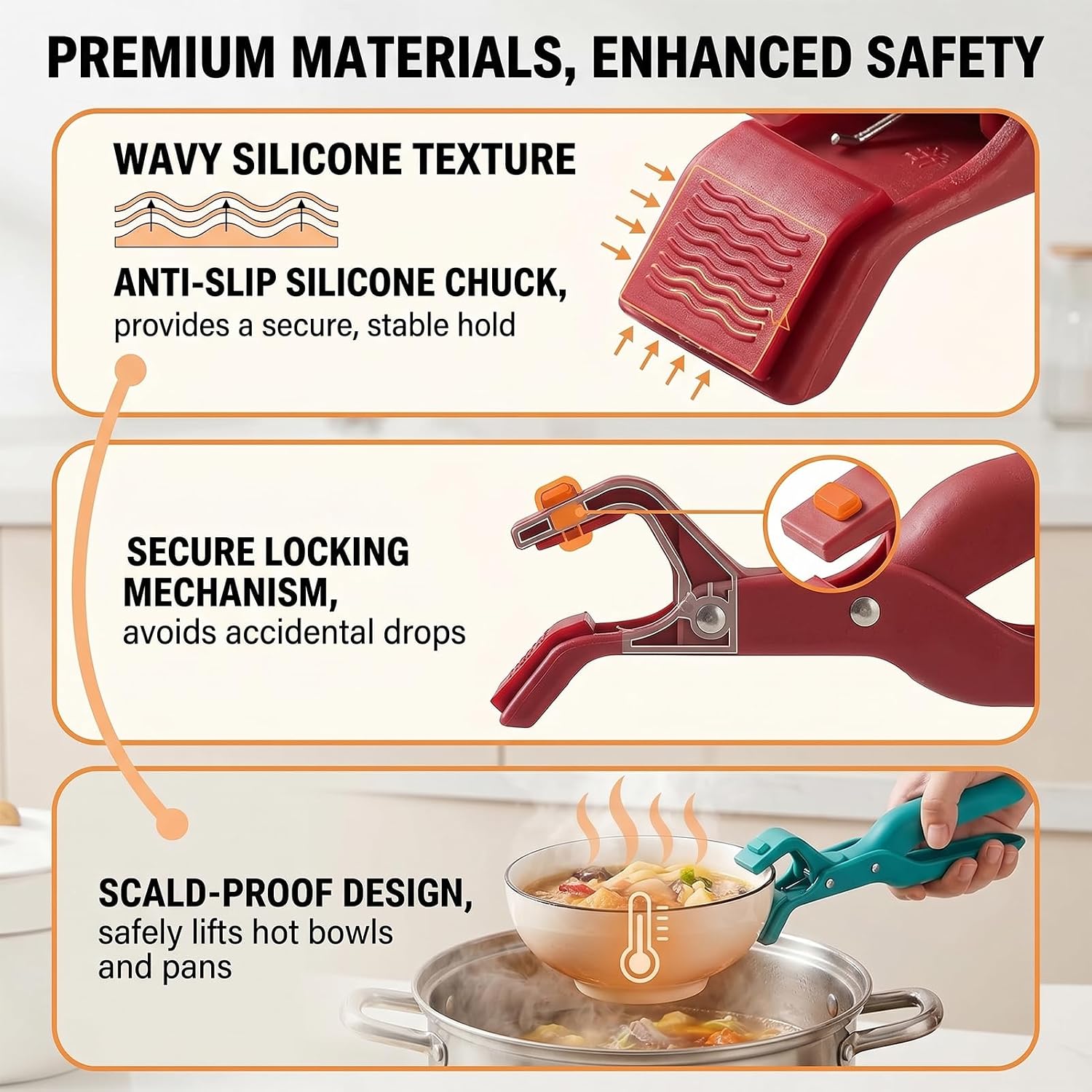 2 Pcs Multi-Purpose Hot Bowl Dish Plate Gripper Clips,Anti-Scald Bowl Clip,Tongs Clamp Holder For Kitchen,Multi-Function Silicone Non-Slip Anti-Scald Ironing Dish Clamp for Cooking