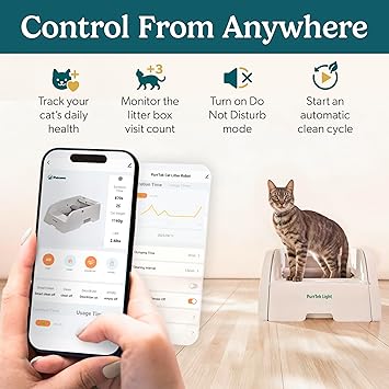 صندوق قمامة أوتوماتيكي ذاتي التنظيف من Petcove للقطط المتعددة مفتوح من الأعلى/تشغيل هادئ 45 ديسيبل/التحكم في الرائحة/أمان مزدوج مضاد للقرص/تحكم سهل في التطبيق مع شبكة Wi-Fi فائقة السرعة بتردد 5 جيجا هرتز - أكياس قمامة مكونة من 20 قطعة