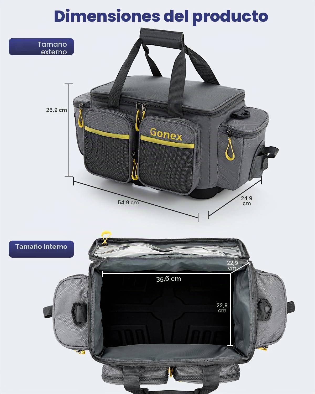 Gonex Bolsa de Pesca Impermeable de poliéster con Correa de Hombro Acolchada y Base Antideslizante, Adecuada para 3600 3700 Tackle Box (Gris)