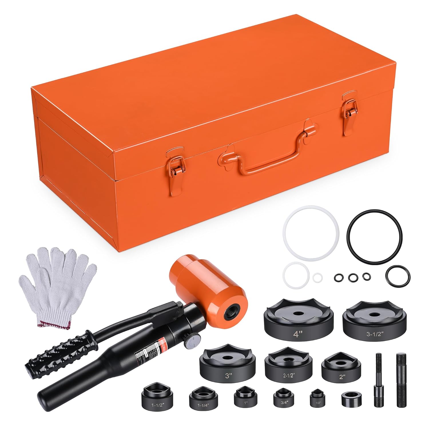 Hydraulic Knockout Punch Kit, 15-Ton Hydraulic Punch with 10 Dies, Ideal for 11-Gauge Iron Steel, Aluminum, Fiberglass & Plastics