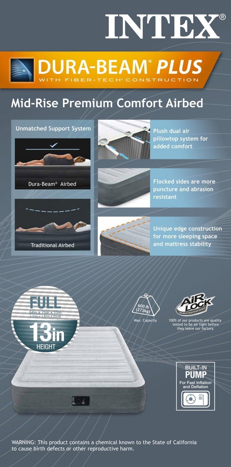 Colchão Elevado Veludo Conforto Dura-beam Casal (c/ Bomba Elétrica Embutida 110/120v) Intex