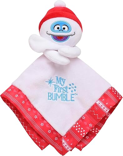 Manta de felpa para bebé con satén y bordado My First Bumble para Navidad (blancorojo, 12 pulgadas)