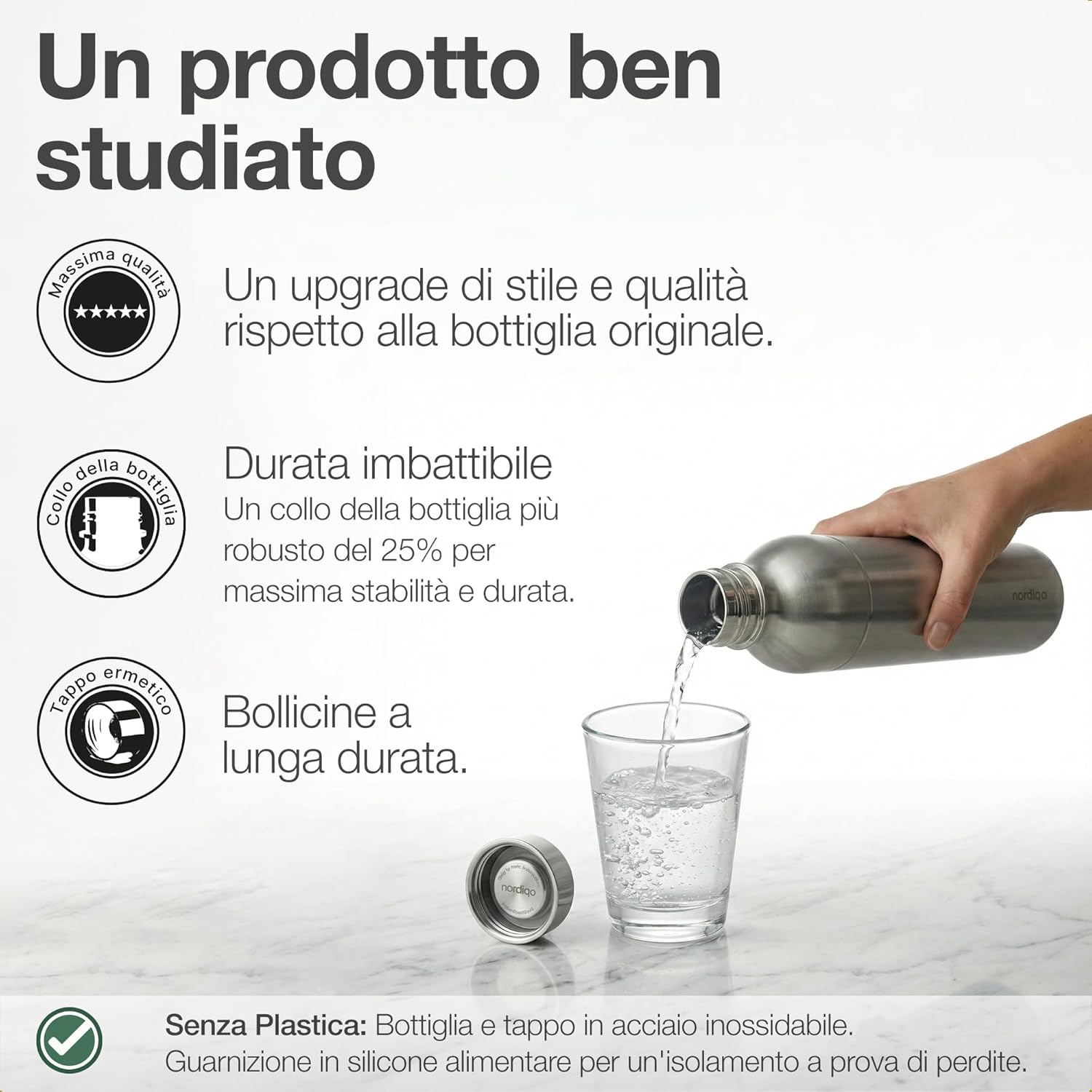 Stainless Steel Carbonating Bottle 33 oz | Compatible with Aarke Carbonator 3, SodaStream Duo & Plastic Bottles | Not for models Aqua Fizz & Jet | No Expiry | Plastic-Free