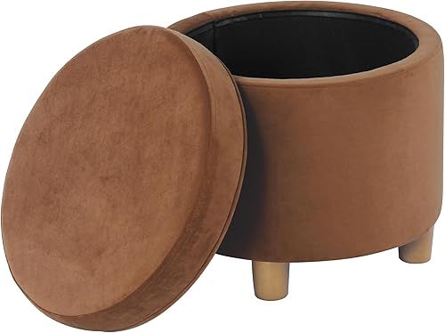 Miniatura 8 de HomePop Decoración del hogar  Otomana redonda tapizada de almacenamiento  Otomana con almacenamiento para sala de estar y dormitorio, terciopelo