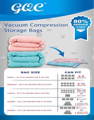 Miniatura 2 de GQC Bolsas de almacenamiento al vacío, funciona con cualquier aspiradora, para almacenar ropa y ropa de cama, puede ahorrar espacio, sin polvo,