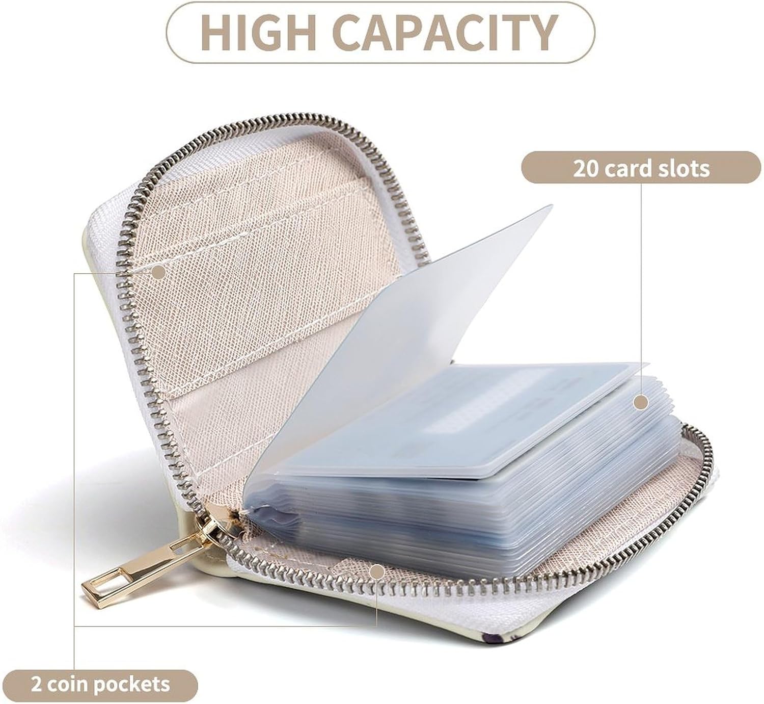 Leather Card Organizer Case Card Wallet Credit Card Holder Cute Bee Printed Zipper Card Cases Holder for Women Men