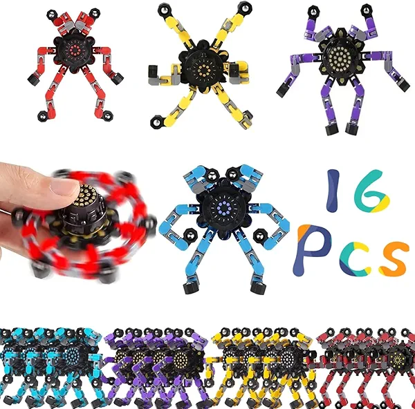 12Pcs Fingertip Gyro Toy Fidget Mechanical DIY Transformable Fidget Spinners Fidget Toys Robot Creative Chain Gyro Toy for Goodie Bag Stuffers Party Favors Gift Prizes Novely Anxiety Toys