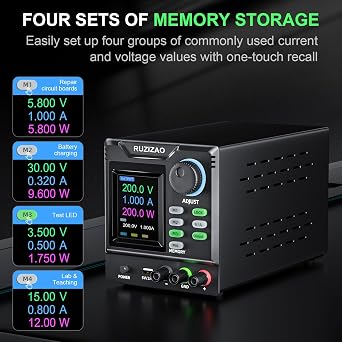 DC Power Supply Variable, 0-200V 0-1A High Voltage Bench Power Supply with Memory Storage & Output Switch, Adjustable Regulated Lab Power Supply with Encoder Knob Lock Button Color Display