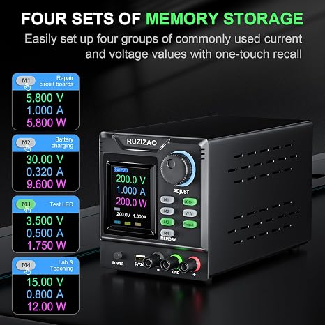 DC Power Supply Variable, 0-200V 0-1A High Voltage Bench Power Supply with Memory Storage & Output Switch, Adjustable Regulated Lab Power Supply with Encoder Knob Lock Button Color Display