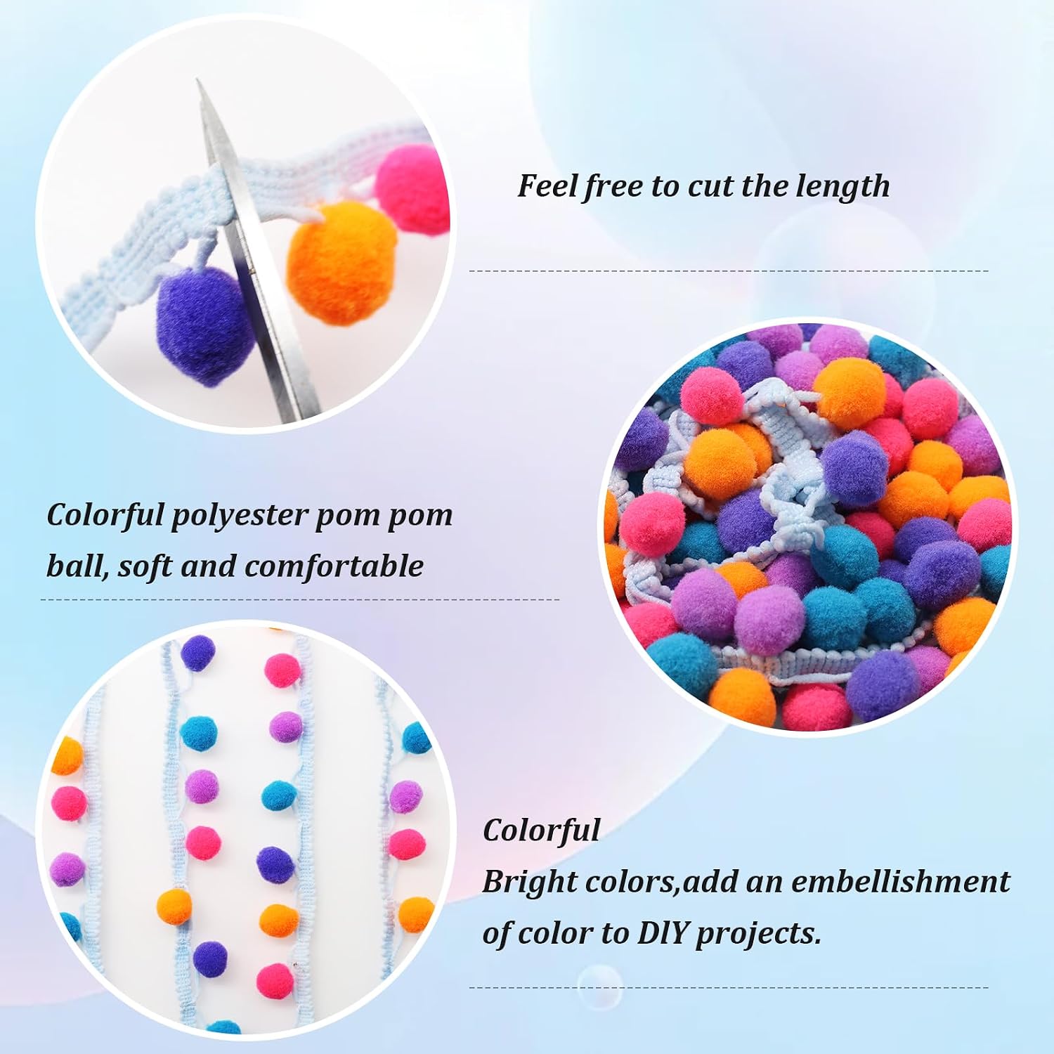 Yalulu 5 Yards mini Rainbow Pom Pom Tassel Pompom Trim Ball Fringe Ribbon DIY Sewing Accessory Lace Fabric Craft Sewing Supplies (Blue 2)