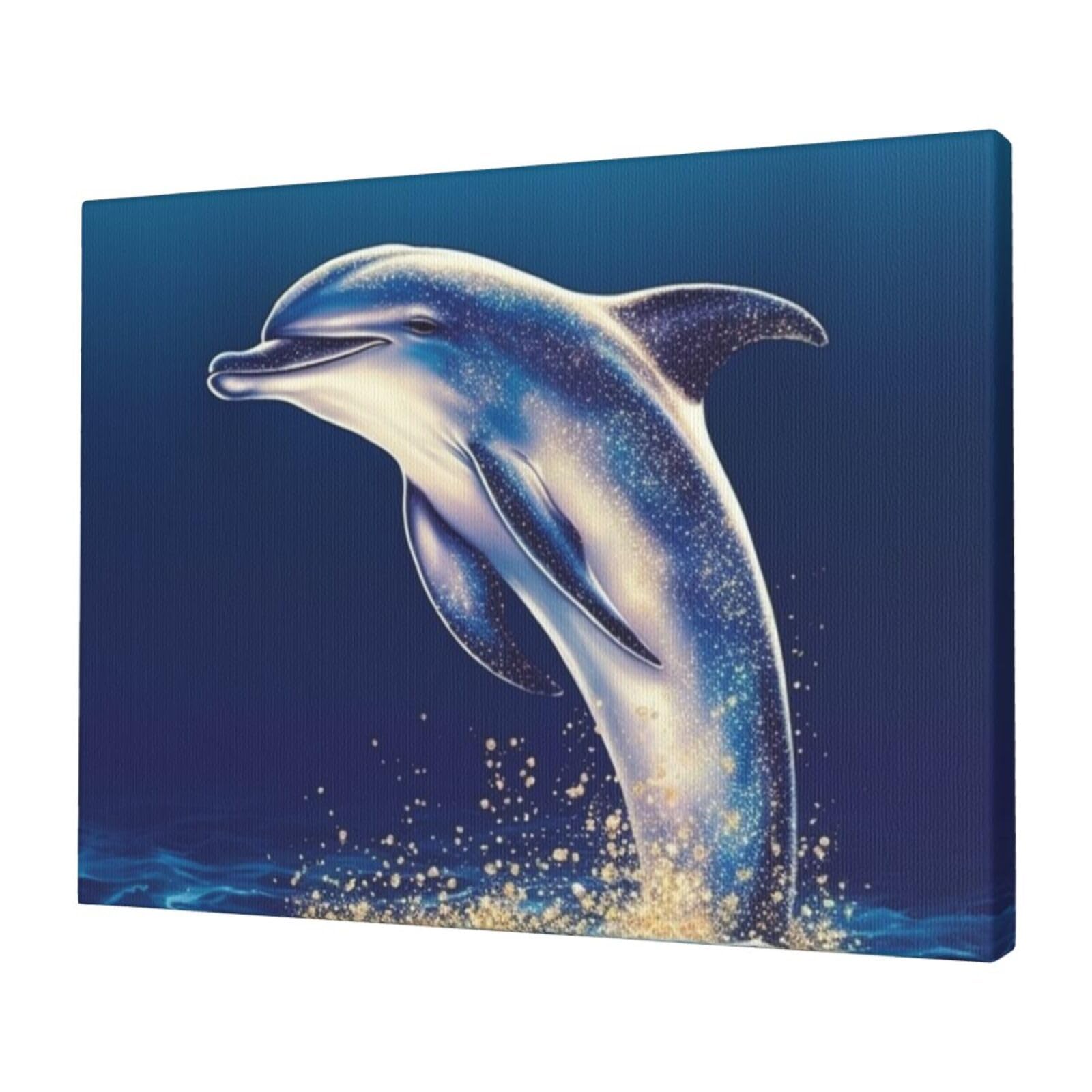 FodPand Canvas Wall Art for Living Room Wall Decor 12"x16" Modern Artwork Painting Pictures Hanging Canvas Prints Glitter dolphin Aesthetic Wall Art for Bedroom Bathroom Office Wallart Decor