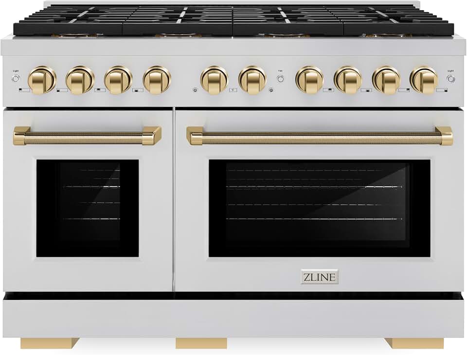 ZLINE Autograph 48 in. Paramount DuoPro Gas Range in Stainless Steel with Gold Helix Handles (PSGRZ-48-KG)