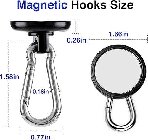 Miniatura 2 de LOVIMAG Ganchos magnéticos resistentes, 170 libras + ganchos magnéticos fuertes para crucero con mosquetones giratorios, imanes negros con ganchos