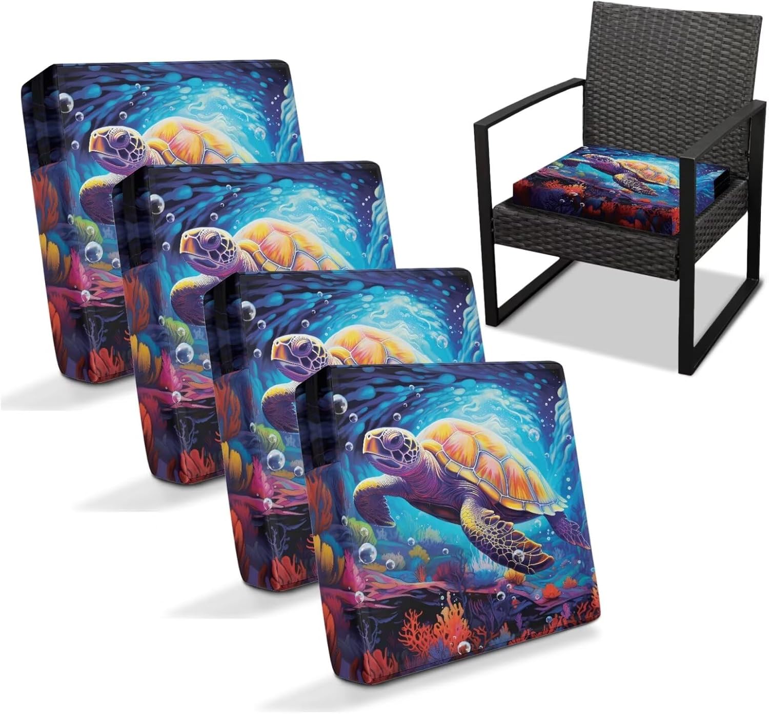 ZOUTAIRONG Waterproof Stretch Cushion Cover Sofa Slipcovers Sea Turtle Pattern 4 Piece Set Durable Furniture Protector Decorative Couch Covers for Living Room-Size L