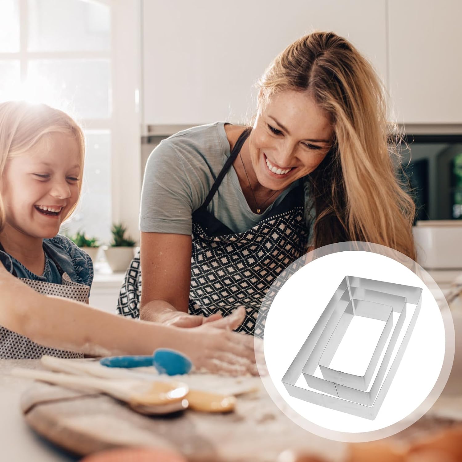 YARNOW 3pcs Stainless Steel Rectangular Cake Mousse Ring Set for Baking and DIY Cooking, Sturdy, for Pastry and Fruit Cutting