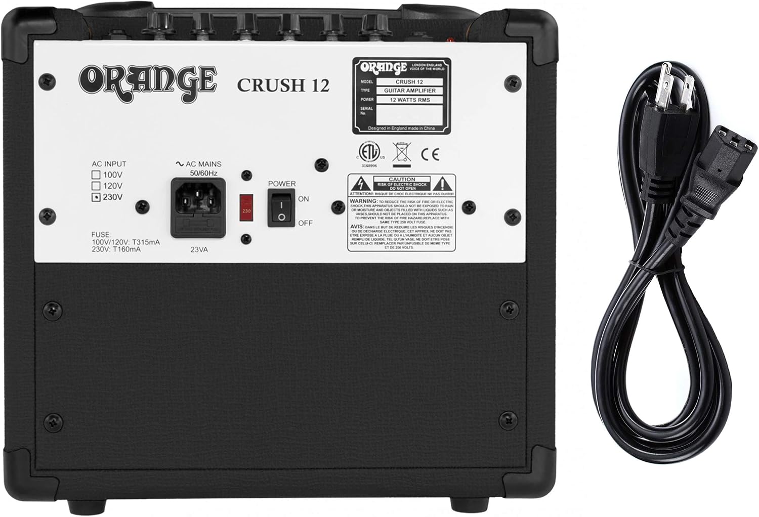 Orange Amplifiers Crush12 12W 1x6 Guitar Combo Amp (Black) Bundle with Blucoil 10' Straight Instrument Cable (1/4"), 2-Pack of Pedal Patch Cables, and 4-Pack of Celluloid Guitar Picks